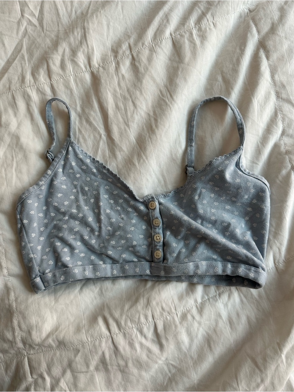 Brandy Melville Light Blue Floral Button-Front Bralette crop top